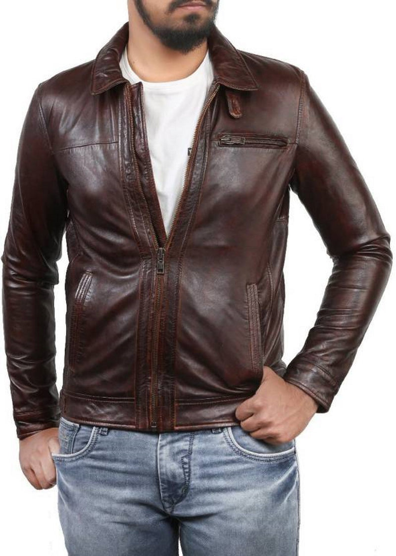 Biker Jacket - Men Real Lambskin Motorcycle Leather Biker Jacket KM409 - Koza Leathers