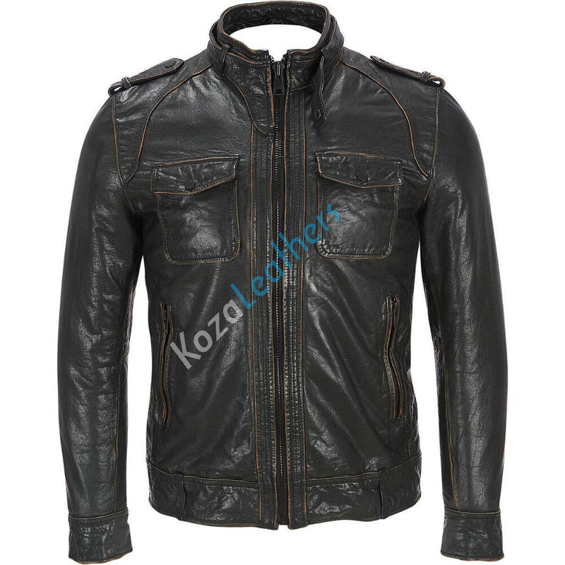 Biker Jacket - Men Real Lambskin Motorcycle Leather Biker Jacket KM170 - Koza Leathers
