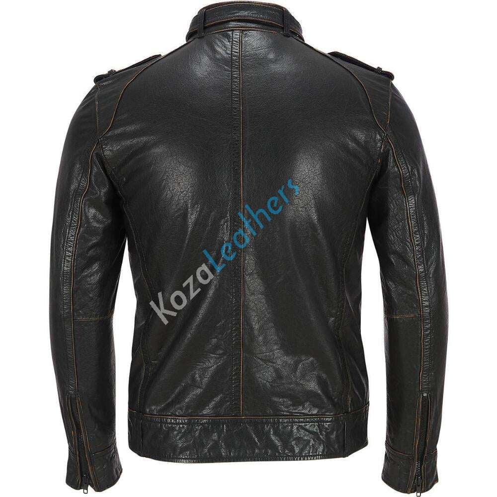 Biker Jacket - Men Real Lambskin Motorcycle Leather Biker Jacket KM170 - Koza Leathers