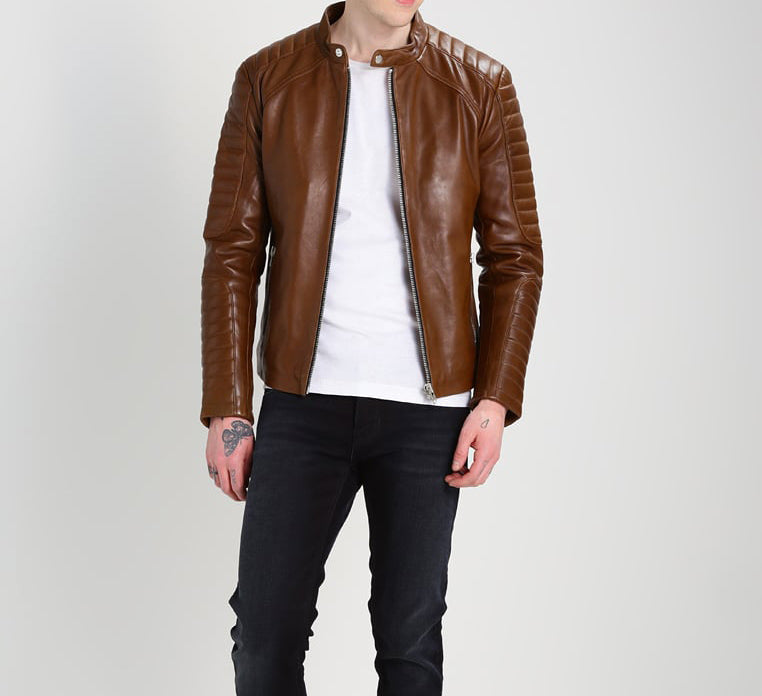 Biker Jacket - Men Real Lambskin Motorcycle Leather Biker Jacket KM261 - Koza Leathers