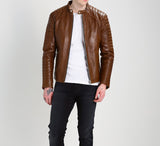 Biker Jacket - Men Real Lambskin Motorcycle Leather Biker Jacket KM261 - Koza Leathers