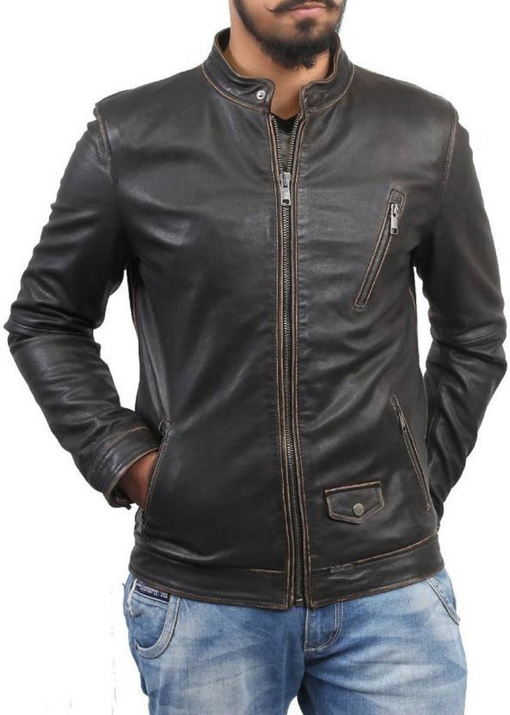 Biker Jacket - Men Real Lambskin Motorcycle Leather Biker Jacket KM410 - Koza Leathers