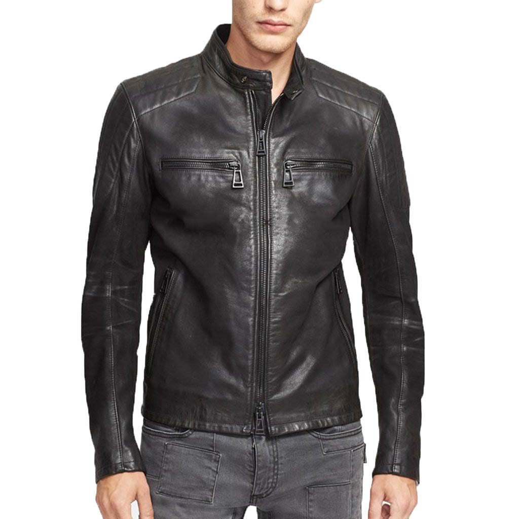 Biker Jacket - Men Real Lambskin Motorcycle Leather Biker Jacket KM334 - Koza Leathers