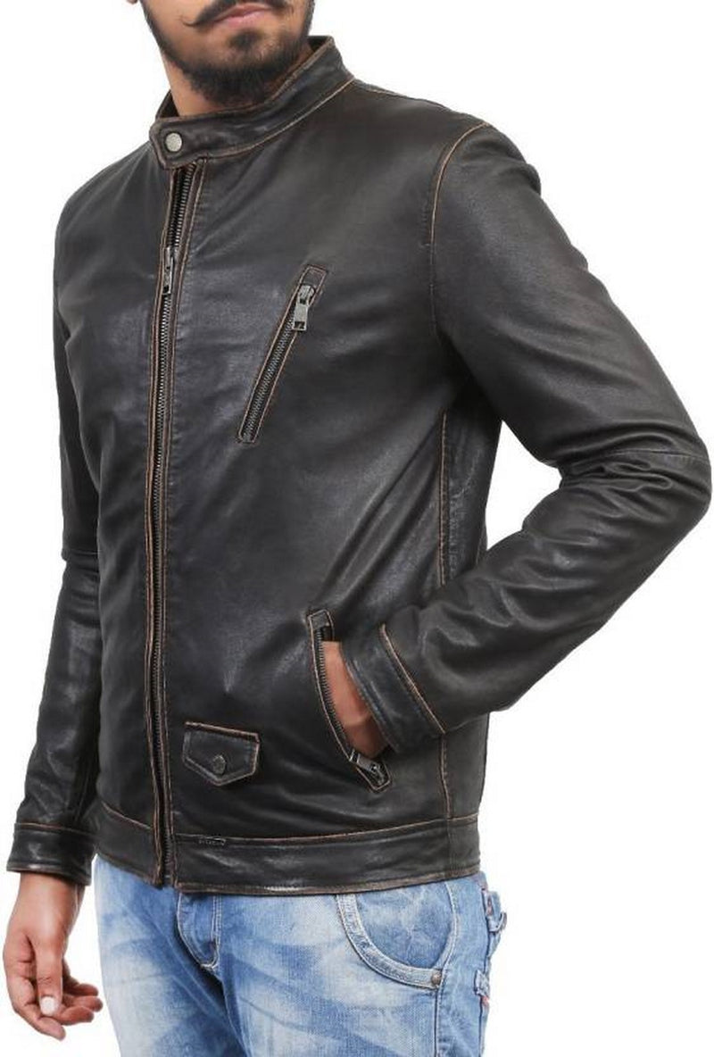 Biker Jacket - Men Real Lambskin Motorcycle Leather Biker Jacket KM410 - Koza Leathers