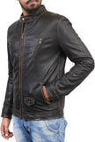 Biker Jacket - Men Real Lambskin Motorcycle Leather Biker Jacket KM410 - Koza Leathers
