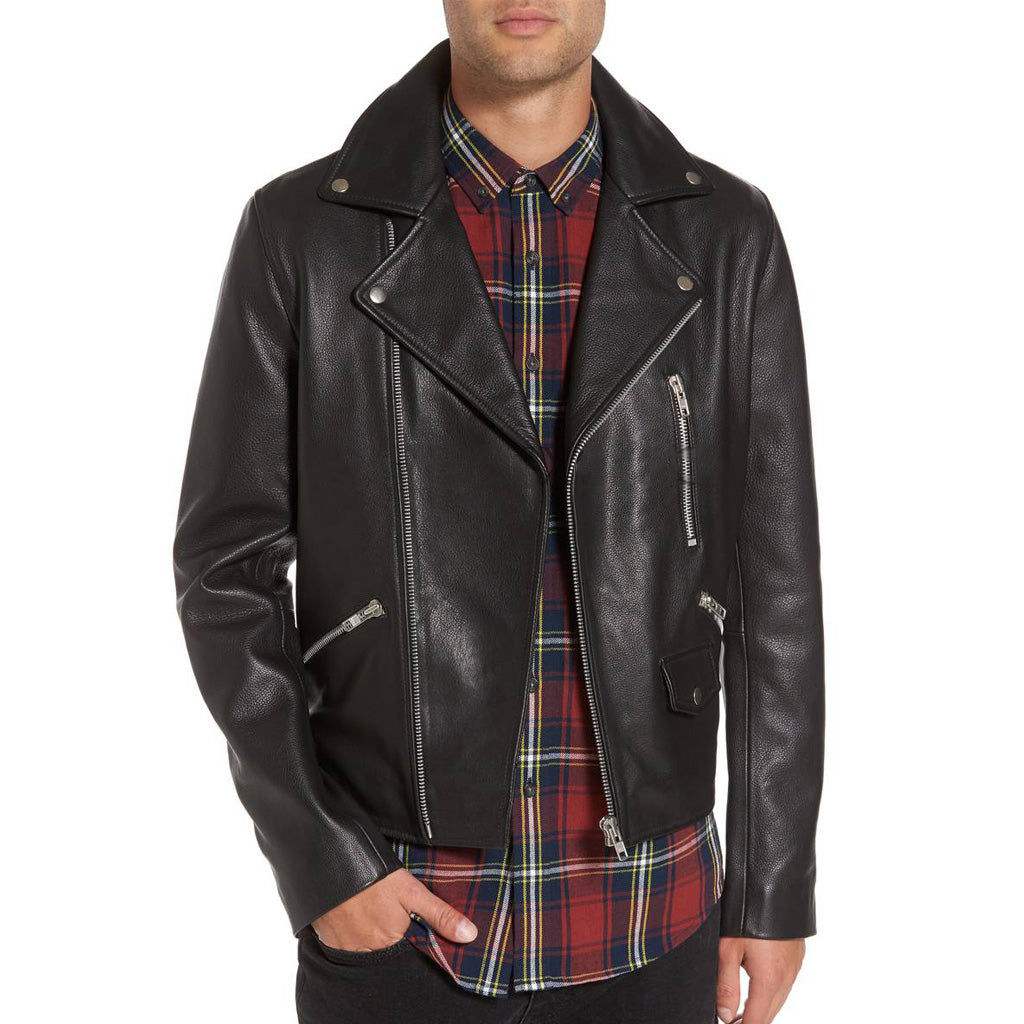 Biker Jacket - Men Real Lambskin Motorcycle Leather Biker Jacket KM335 - Koza Leathers