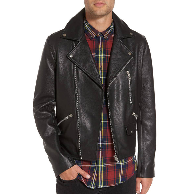 Biker Jacket - Men Real Lambskin Motorcycle Leather Biker Jacket KM335 - Koza Leathers