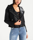 Women Real Lambskin Leather Biker Jacket KW218