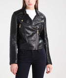 Women Real Lambskin Leather Biker Jacket KW221