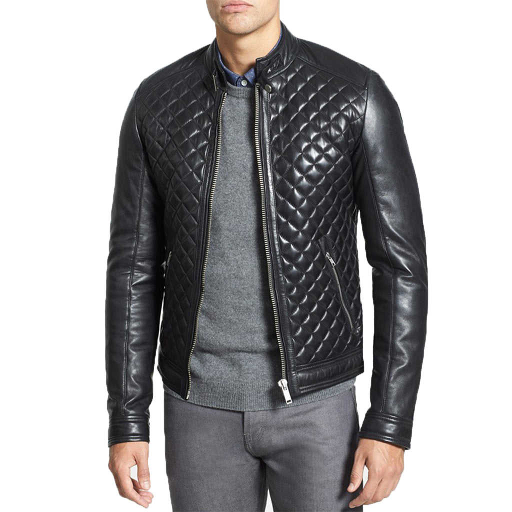 Biker Jacket - Men Real Lambskin Motorcycle Leather Biker Jacket KM338 - Koza Leathers