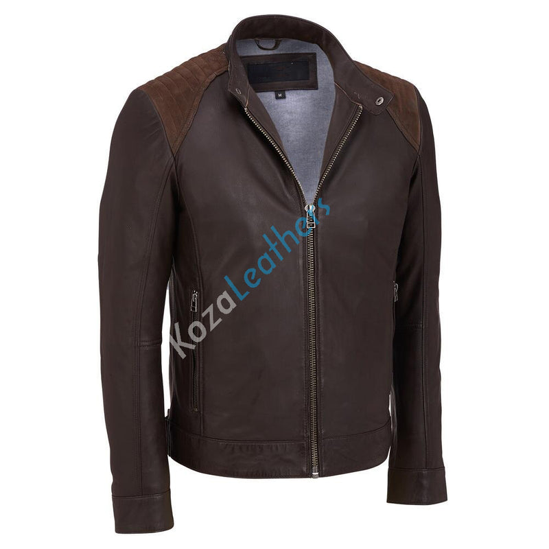 Biker Jacket - Men Real Lambskin Motorcycle Leather Biker Jacket KM173 - Koza Leathers
