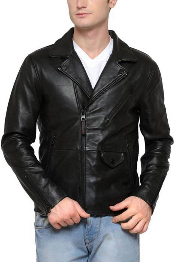 Biker Jacket - Men Real Lambskin Motorcycle Leather Biker Jacket KM415 - Koza Leathers