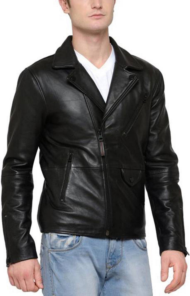 Biker Jacket - Men Real Lambskin Motorcycle Leather Biker Jacket KM415 - Koza Leathers
