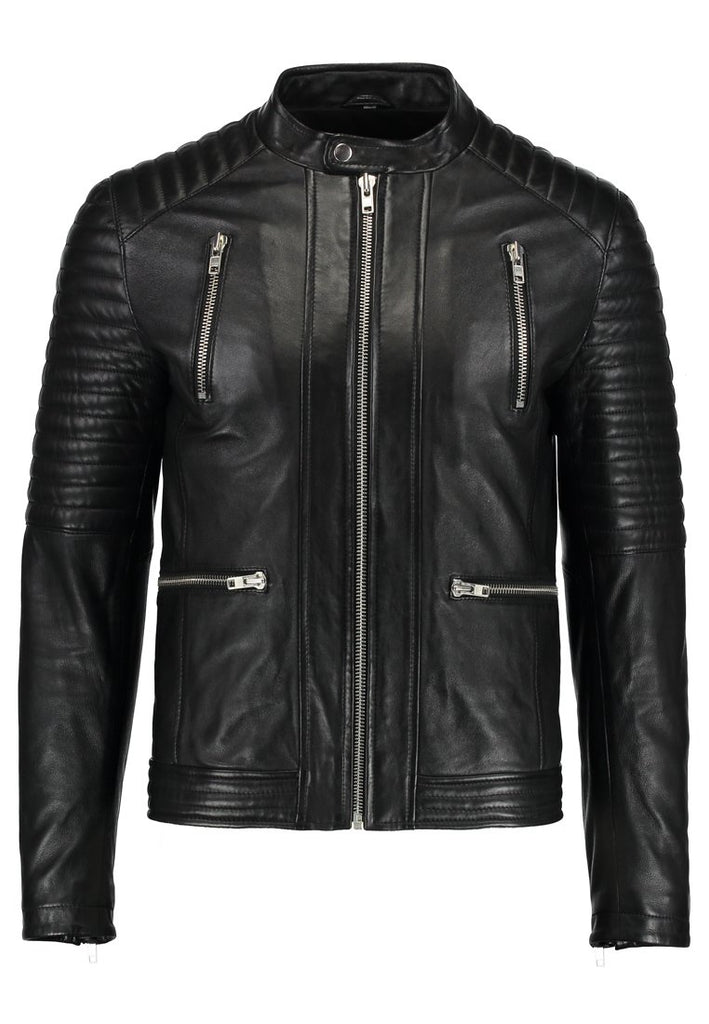 Biker Jacket - Men Real Lambskin Motorcycle Leather Biker Jacket KM267 - Koza Leathers
