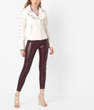 Women Real Lambskin Leather Biker Jacket KW556