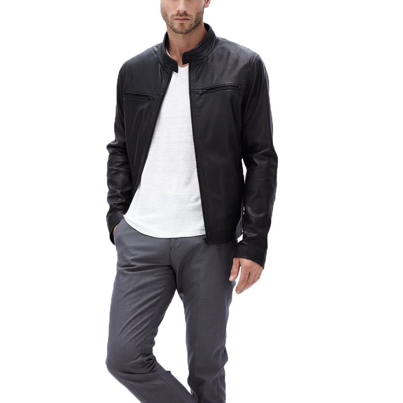 Biker Jacket - Men Real Lambskin Motorcycle Leather Biker Jacket KM339 - Koza Leathers