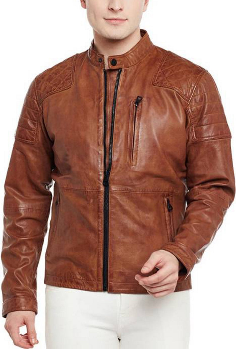 Biker Jacket - Men Real Lambskin Motorcycle Leather Biker Jacket KM416 - Koza Leathers