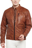 Men Real Lambskin Motorcycle Leather Biker Jacket KM416