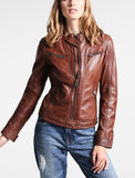 Women Real Lambskin Leather Biker Jacket KW224
