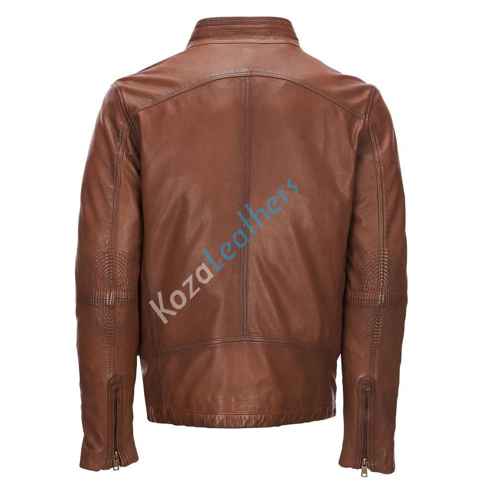 Biker Jacket - Men Real Lambskin Motorcycle Leather Biker Jacket KM174 - Koza Leathers