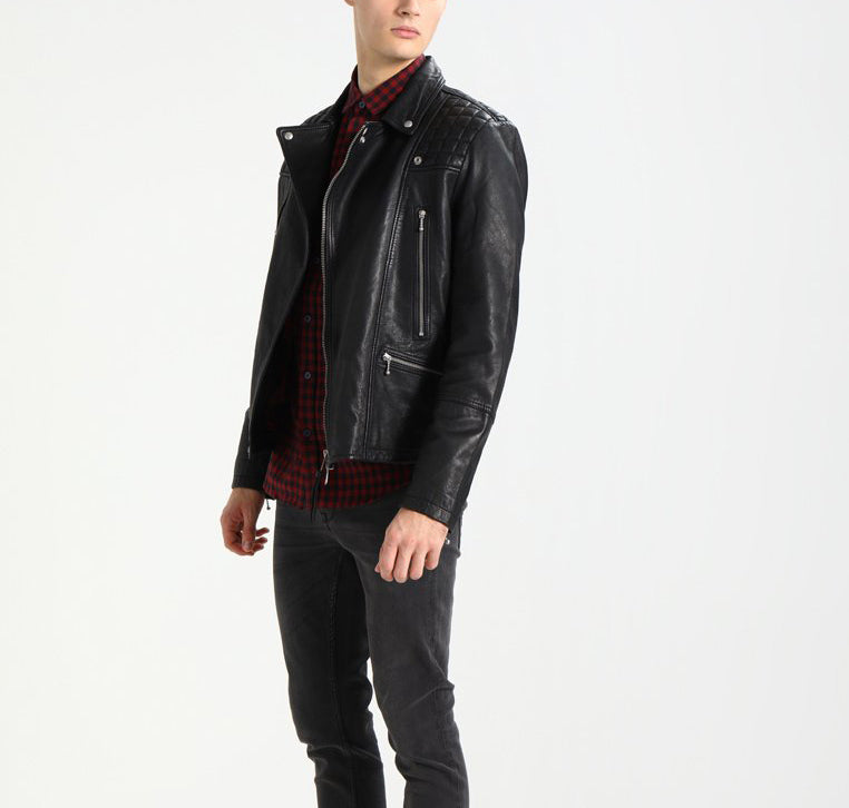 Biker Jacket - Men Real Lambskin Motorcycle Leather Biker Jacket KM268 - Koza Leathers