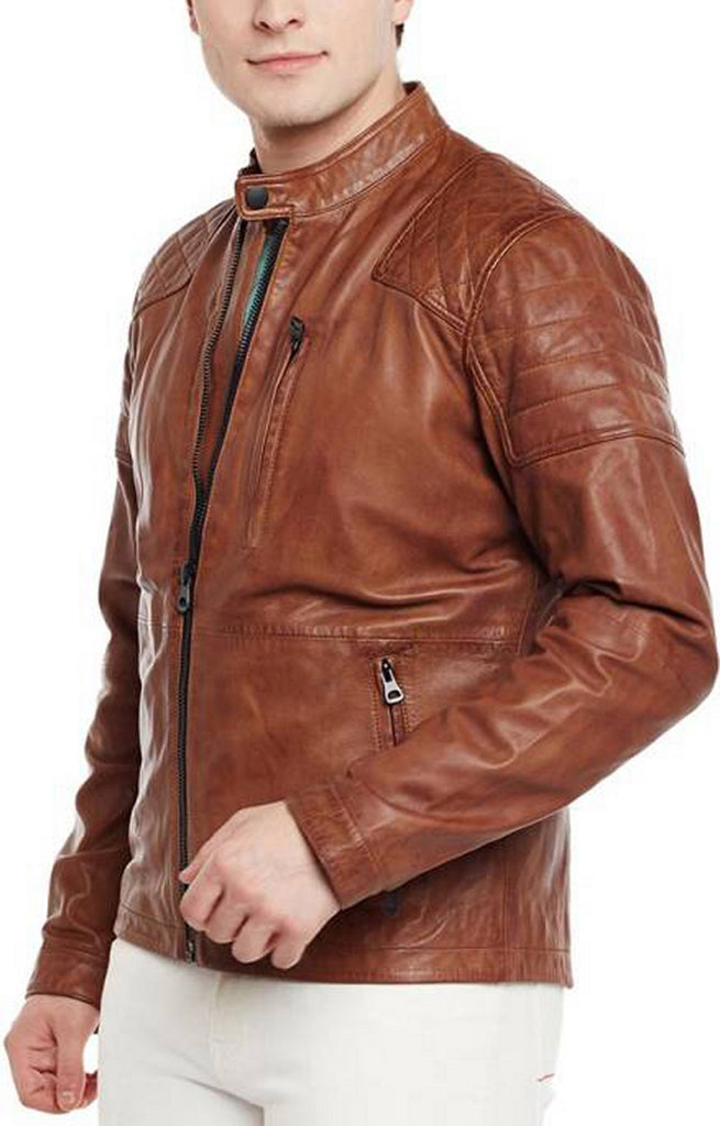 Biker Jacket - Men Real Lambskin Motorcycle Leather Biker Jacket KM416 - Koza Leathers