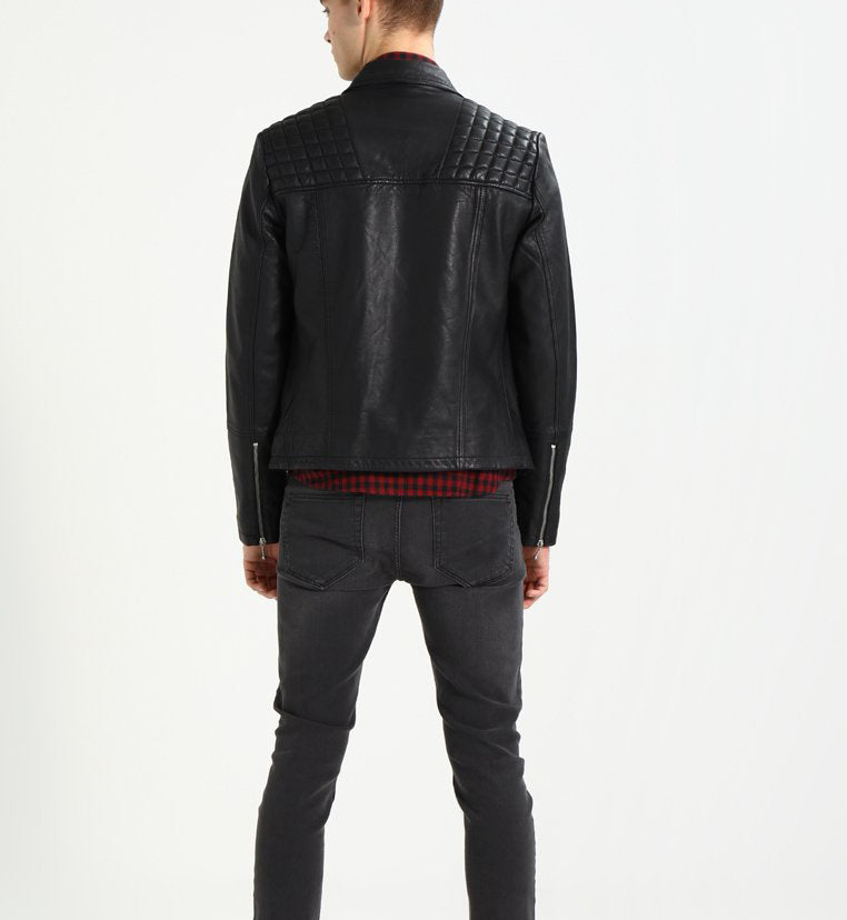 Biker Jacket - Men Real Lambskin Motorcycle Leather Biker Jacket KM268 - Koza Leathers