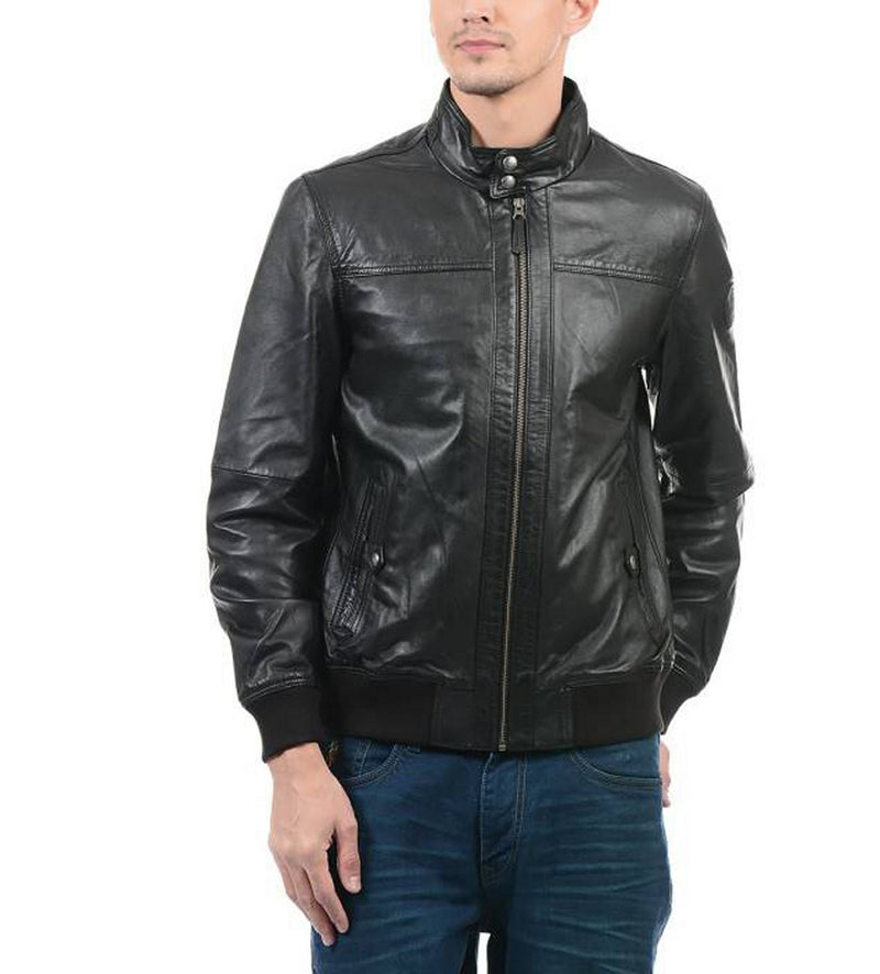 Biker Jacket - Men Real Lambskin Motorcycle Leather Biker Jacket KM417 - Koza Leathers