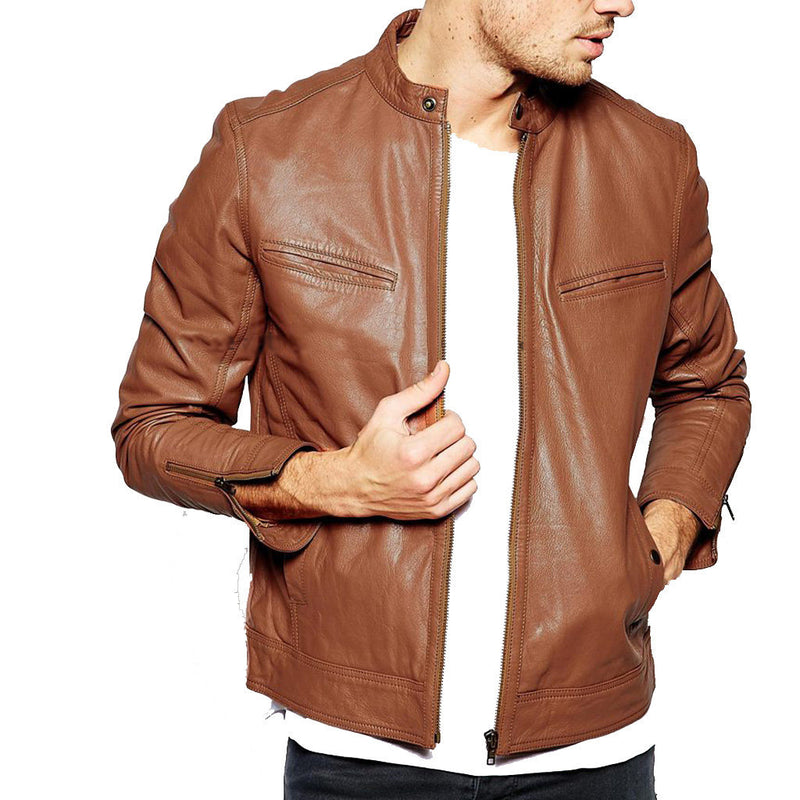 Biker Jacket - Men Real Lambskin Motorcycle Leather Biker Jacket KM340 - Koza Leathers