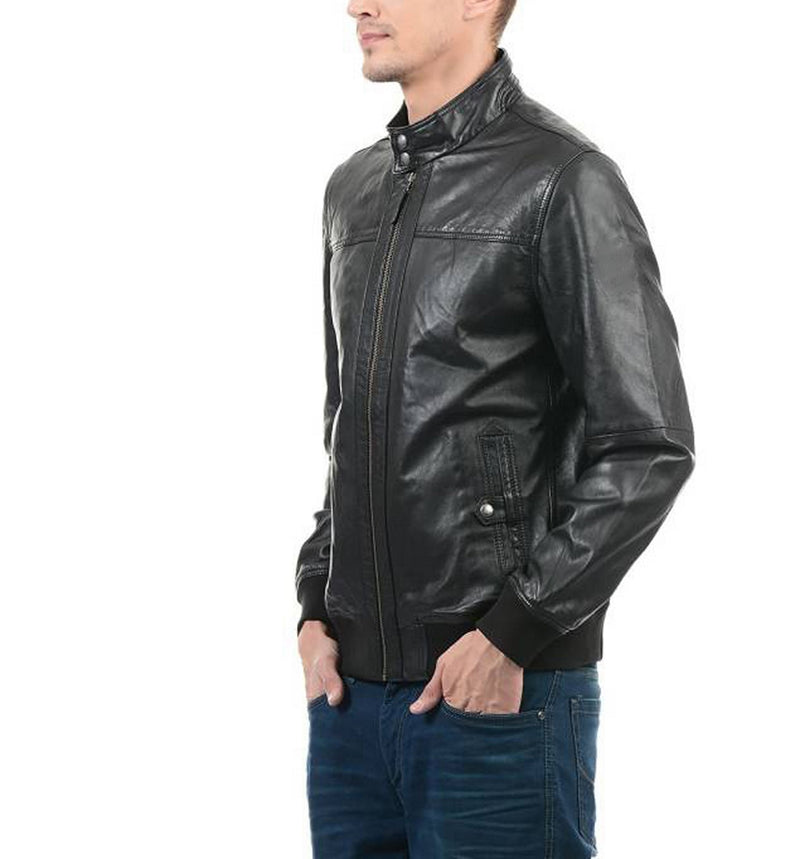 Biker Jacket - Men Real Lambskin Motorcycle Leather Biker Jacket KM417 - Koza Leathers