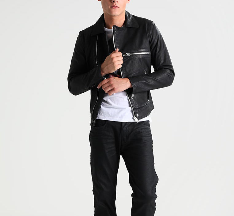Biker Jacket - Men Real Lambskin Motorcycle Leather Biker Jacket KM269 - Koza Leathers