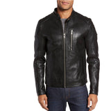 Men Real Lambskin Motorcycle Leather Biker Jacket KM341