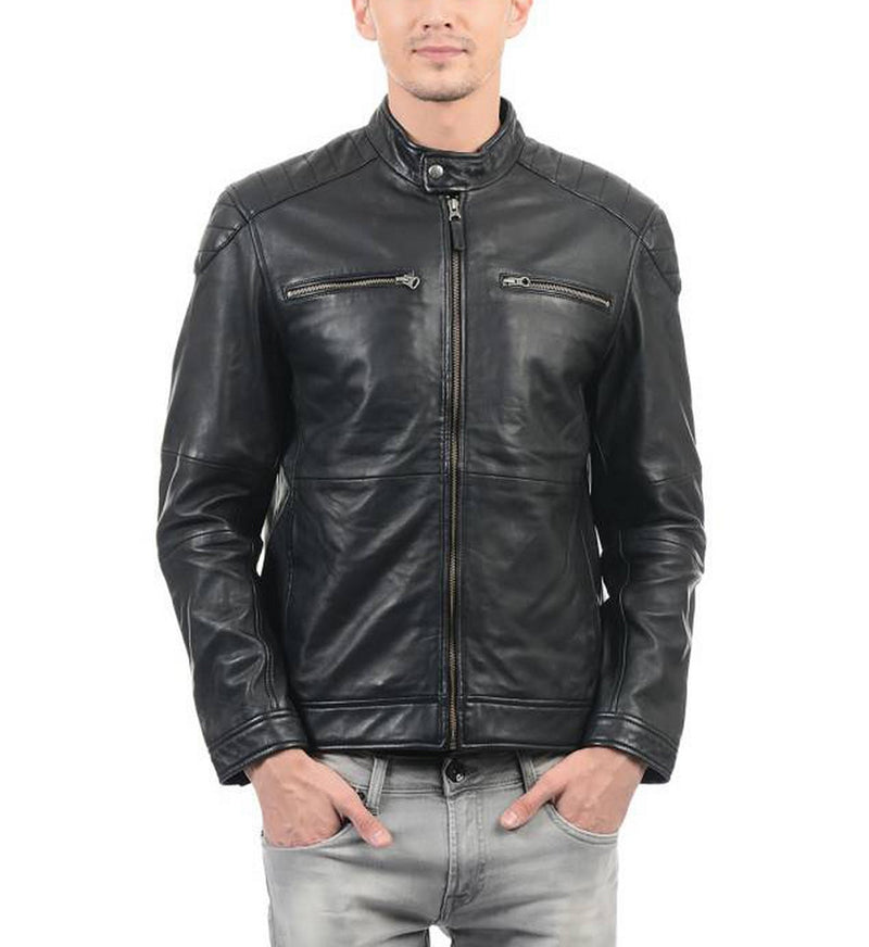Biker Jacket - Men Real Lambskin Motorcycle Leather Biker Jacket KM418 - Koza Leathers