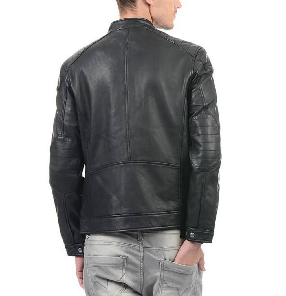 Biker Jacket - Men Real Lambskin Motorcycle Leather Biker Jacket KM418 - Koza Leathers