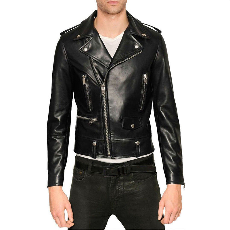 Biker Jacket - Men Real Lambskin Motorcycle Leather Biker Jacket KM342 - Koza Leathers