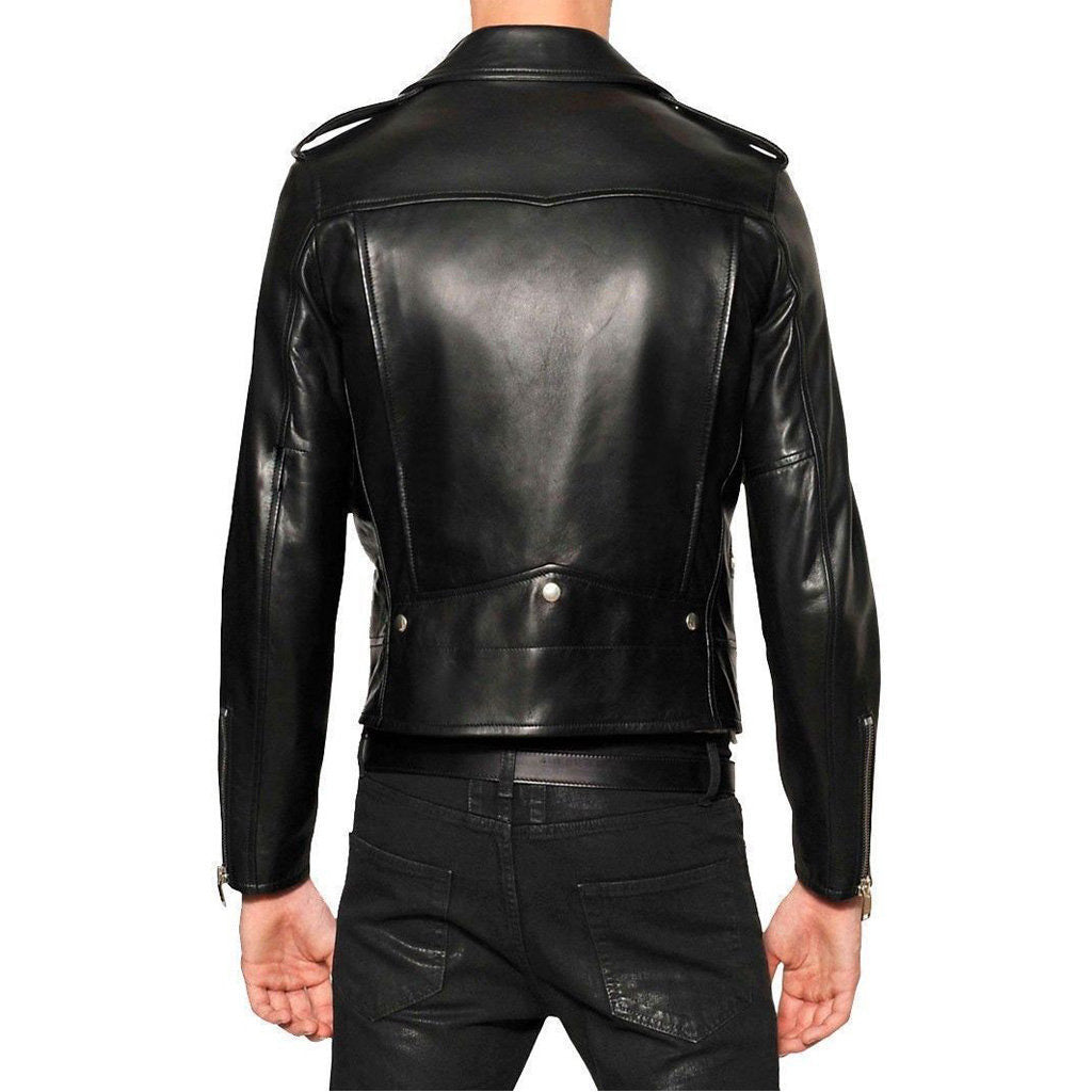Biker Jacket - Men Real Lambskin Motorcycle Leather Biker Jacket KM342 - Koza Leathers