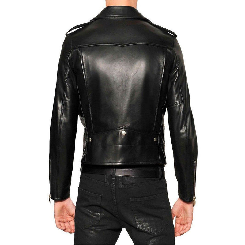 Biker Jacket - Men Real Lambskin Motorcycle Leather Biker Jacket KM342 - Koza Leathers