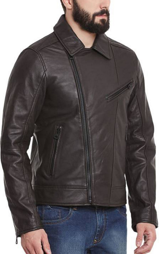 Biker Jacket - Men Real Lambskin Motorcycle Leather Biker Jacket KM420 - Koza Leathers