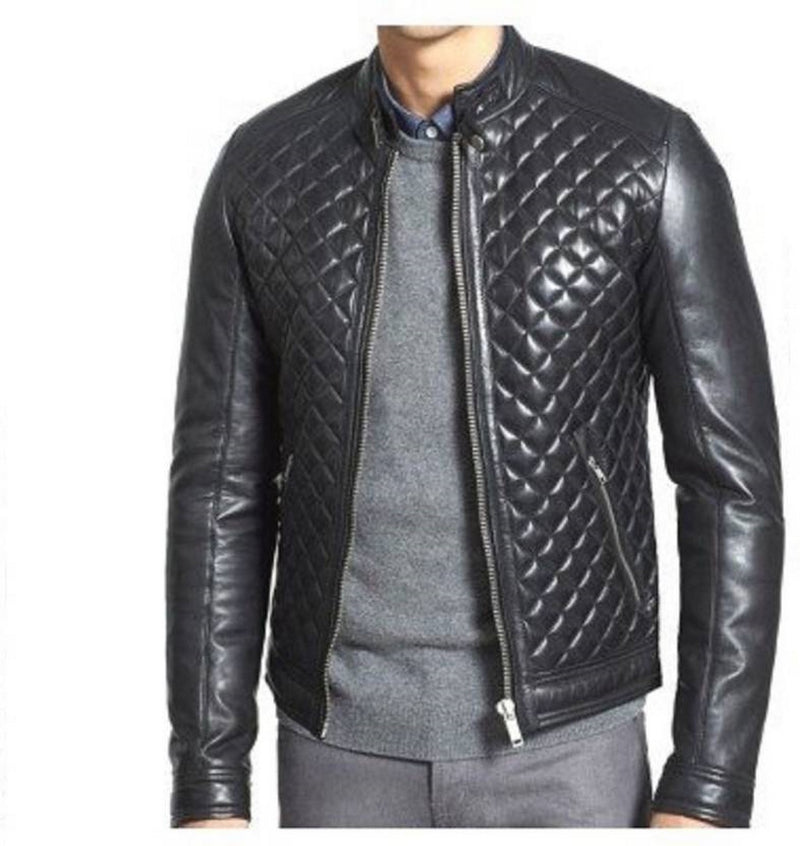 Biker Jacket - Men Real Lambskin Motorcycle Leather Biker Jacket KM421 - Koza Leathers