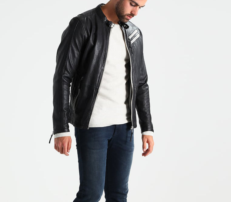 Biker Jacket - Men Real Lambskin Motorcycle Leather Biker Jacket KM274 - Koza Leathers