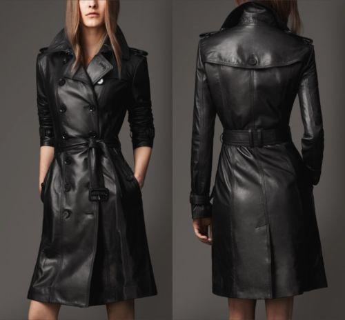 Koza Leathers Women's Genuine Lambskin Trench Coat Real Leather Jacket