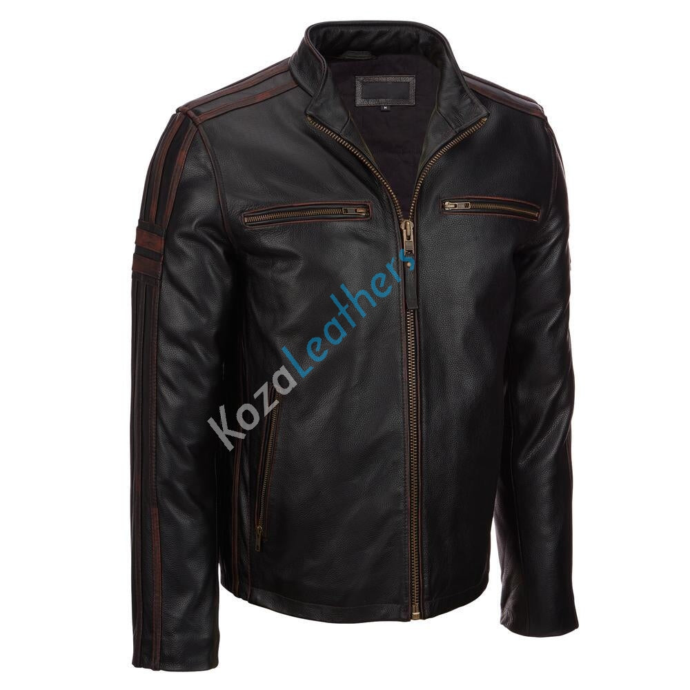 Biker Jacket - Men Real Lambskin Motorcycle Leather Biker Jacket KM176 - Koza Leathers