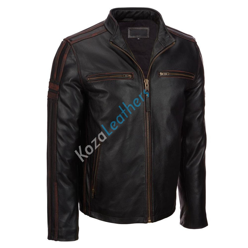 Biker Jacket - Men Real Lambskin Motorcycle Leather Biker Jacket KM176 - Koza Leathers