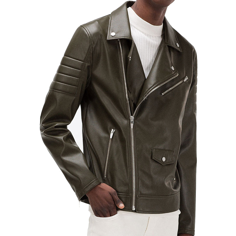 Biker Jacket - Men Real Lambskin Motorcycle Leather Biker Jacket KM345 - Koza Leathers