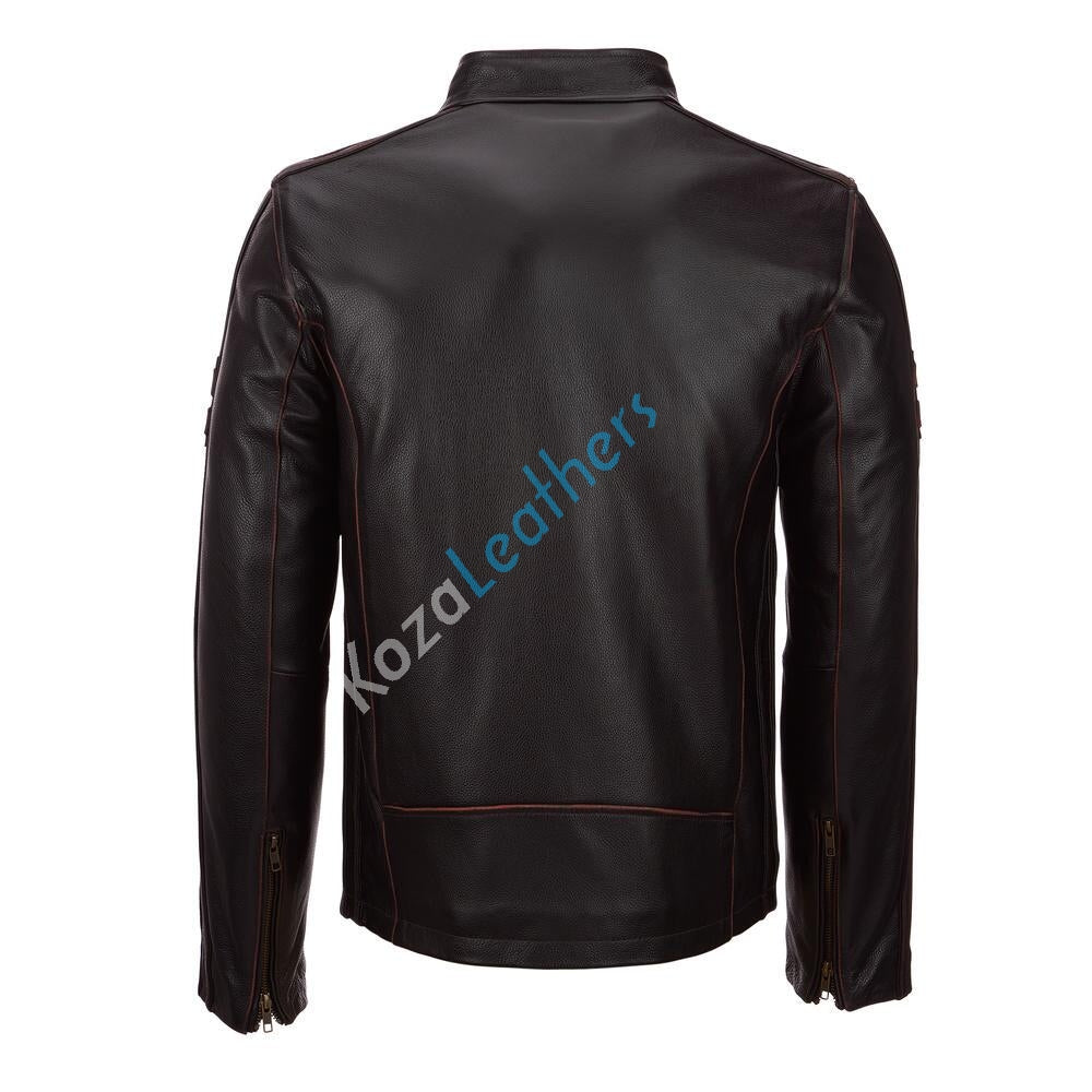 Biker Jacket - Men Real Lambskin Motorcycle Leather Biker Jacket KM176 - Koza Leathers