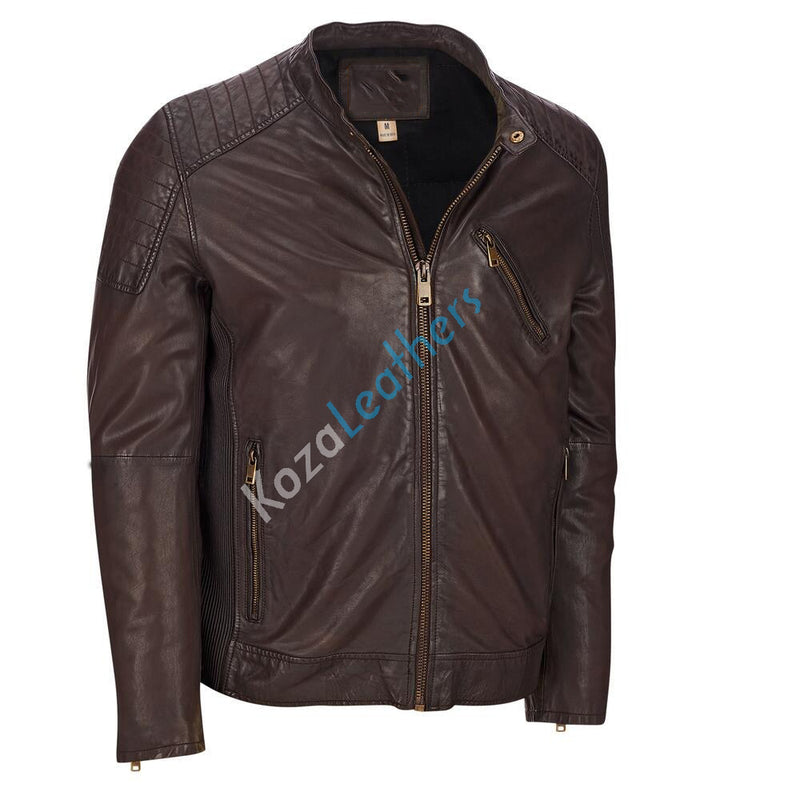 Biker Jacket - Men Real Lambskin Motorcycle Leather Biker Jacket KM177 - Koza Leathers
