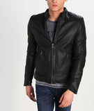 Men Real Lambskin Motorcycle Leather Biker Jacket KM277