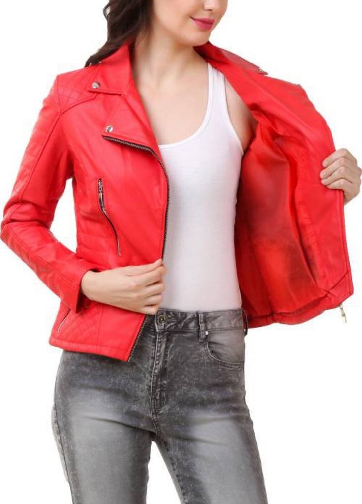 Biker / Motorcycle Jacket - Women Real Lambskin Leather Biker Jacket KW411 - Koza Leathers