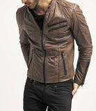 Men Real Lambskin Motorcycle Leather Biker Jacket KM232