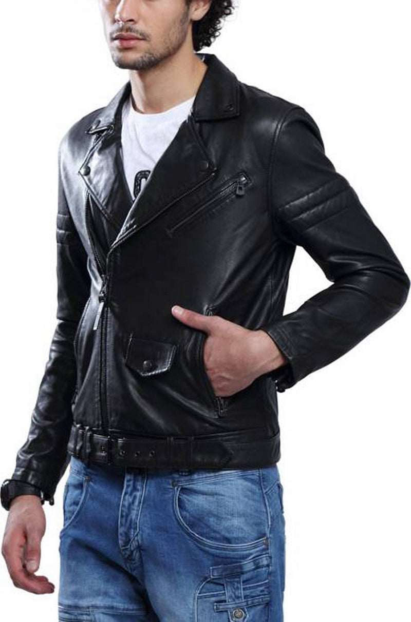 Biker Jacket - Men Real Lambskin Motorcycle Leather Biker Jacket KM381 - Koza Leathers
